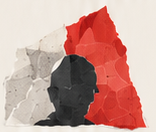 Recorte de um perfil humano sobre papel vermelho e branco